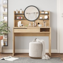 L'occi Concept Leena Makyaj Masası Aynalı Raflı Çekmeceli Sepet-Antrasit LA28-SA