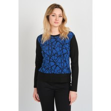 Sistas Kadın Desenli Yanları Yırtmaçlı Uzun Kol Bluz 24615 Saks