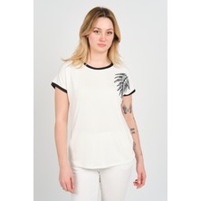 Sistas Kadın Düşük Kol Boncuk Işlemeli Bisiklet Yaka Bluz 24274 Ekru