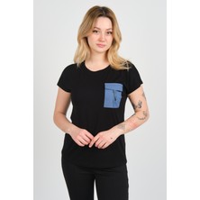 Sistas Kadın Düşük Kol Tek Cep Detaylı Bisiklet Yaka Bluz 24107 Siyah