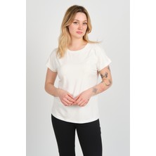 Sistas Kadın Işleme Detaylı Düşük Kol Bisiklet Yaka Bluz 24275 Ekru