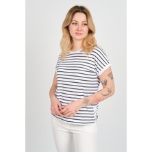 Sistas Kadın Bisiklet Yaka Çizgili Yanları Gold Düğmeli Bluz 24298 Ekru