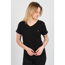 Sistas Kadın Kısa Kollu Süs Cep Detaylı Duble Kol Bluz 4110 Siyah