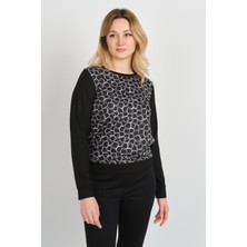 Sistas Kadın Desenli Bisiklet Yaka Uzun Kol Bluz 24614 Siyah