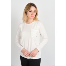 Sistas Kadın Tek Cepli Bisiklet Yaka Uzun Kol Bluz 24525 Ekru
