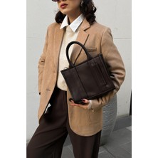 Shule Bags Suni Deri Kadın Tote Bag Miles Acı Kahve