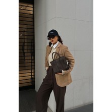 Shule Bags Suni Deri Kadın Tote Bag Miles Acı Kahve