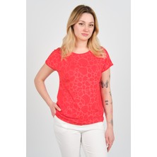 Sistas Kadın Kısa Kollu Taş Süslemeli Bisiklet Yaka Bluz 24227 Kırmızı