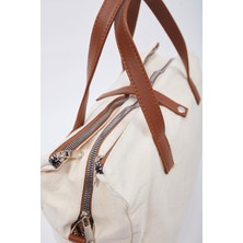 Shule Bags Organik Keten Kumaş Shopper Çanta Leon Taba