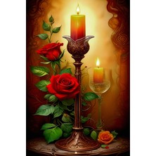 Aden Dekoratif  Yanan Mum ve Güller Kanvas Tablo