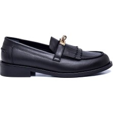 Tassel Siyah Hakiki Deri Kadın Casual