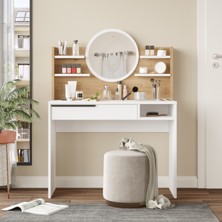 L'occi Concept Leena Makyaj Masası Aynalı Raflı Çekmeceli Sepet-Beyaz LA28-SW