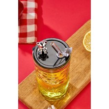 Ny Home Ayıcık Figürlü Cam Pipetli Meşrubat Bardağı Şeffaf 420 ml