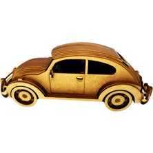 Ahşap Retro Araba Maketi - Ahşap Maket 3D Model - 35X12X22CM