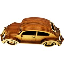 Ahşap Retro Araba Maketi - Ahşap Maket 3D Model - 35X12X22CM