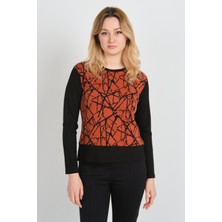 Sistas Kadın Desenli Yanları Yırtmaçlı Uzun Kol Bluz 24615 Kiremit