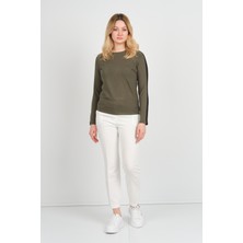 Sistas Kadın Uzun Kollu Bisiklet Yaka Logo Detaylı Bluz 4575 Haki