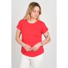 Sistas Kadın Yakası ve Kolları Örme Kumaş Bisiklet Yakalı Aksesuarlı Bluz 24213 Kırmızı