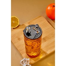 Ny Home Ayıcık Figürlü Cam Pipetli Meşrubat Bardağı Turuncu 420 ml