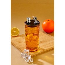 Ny Home Ayıcık Figürlü Cam Pipetli Meşrubat Bardağı Turuncu 420 ml