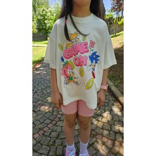 Little Aden Sonic  Kız Çocuk Oversize Pamuklu Tişört