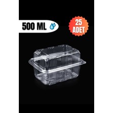Plastik Kapaklı Kullan At Saklama Kabı Sızdırmaz Kap 500 ml Yüksek Kapak  25 Adet