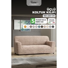 Paulato lastikli esnek ve yıkanabilir 3 kişilik koltuk örtüsü çekyat kanepe kılıfı - Düz Bej