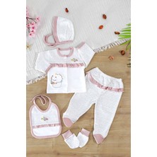 Kız Bebek Natural Pamuk Kumaş 5 Li Işlemeli Lüks Hastane Çıkışı Seti STL7003