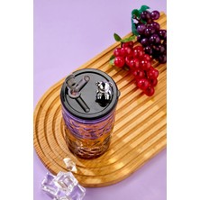 Ny Home Ayıcık Figürlü Cam Pipetli Meşrubat Bardağı Mor 420 ml