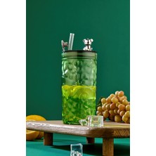 Ny Home Ayıcık Figürlü Cam Pipetli Meşrubat Bardağı Yeşil 420 ml