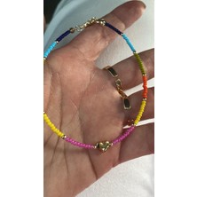 Halhal Renkli Boncuklu Gold Renk Kalp Boncuk Ile Şık 14 K Renk ince ayak bilekleri için ayar zinciri bulunmakta 