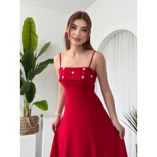 Askılı Inci Detay Kloş Uzun Kadın Elbise