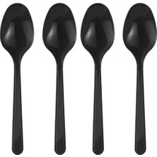 25 Adet Siyah Renkli Kaşık Sert Dayanaklı Plastik Lüks Kullan At Doğum Günü Parti Sunum Kaşığı