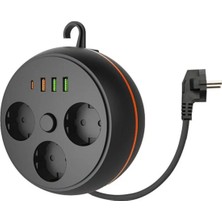 3 Adet Soket,3 Adet USB ve 1 Adet Type-C Girişli Termal Akım Korumalı Makaralı Priz 3395
