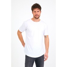 EG38 Pis Yaka Eteği Oval Tişört Beyaz