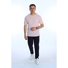 Kmp Çizgili Oversize Tişört Pembe