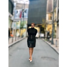 Fermuarlı Deri Mini Etek