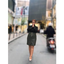 Fermuarlı Deri Mini Etek