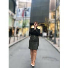 Fermuarlı Deri Mini Etek