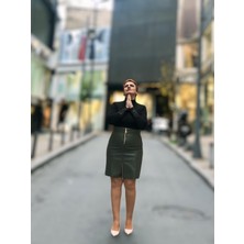 Fermuarlı Deri Mini Etek