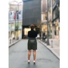 Fermuarlı Deri Mini Etek