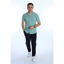Syf Kısa Kol Fitilli Gömlek Mint Yeşili