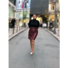 Fermuarlı Deri Mini Etek