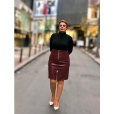 Fermuarlı Deri Mini Etek