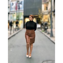 Fermuarlı Deri Mini Etek