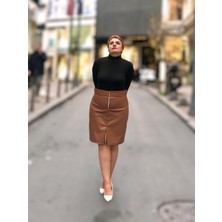Fermuarlı Deri Mini Etek