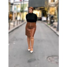 Fermuarlı Deri Mini Etek