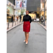 Fermuarlı Deri Mini Etek