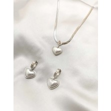 Kuşkaya Ticaret Çelik Venedik Kalp Kolye Küpe Silver Set | 14 Şubat Sevgililer Günü Hediyesi | Kadın