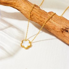 Kuşkaya Ticaret Yonca Kolye Gold Beyaz | 14 Şubat Sevgililer Günü Hediyesi | Kadın
